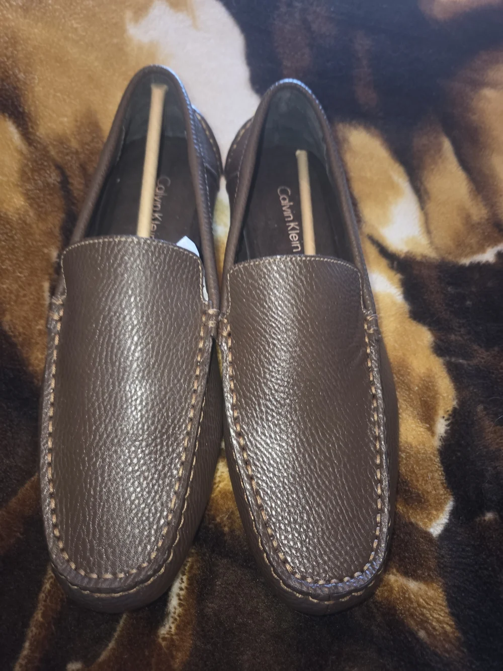 Calvin Klein Men's Brown Pebbled Leather Slip-On Loafers